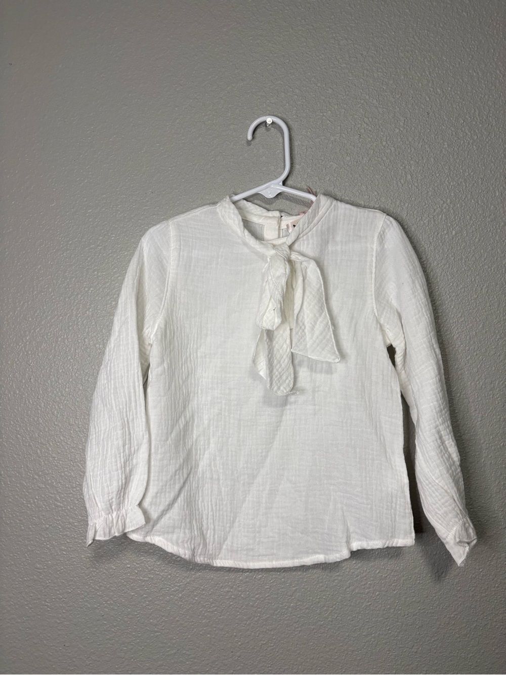 Mauve Girls White Tie-Neck Blouse NWT Size 4 100% Cotton